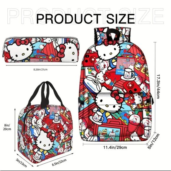 Sanrio Hello Kitty 3 Piece Backpack & Lunch Box Pencil Case Set School B… - Picture 5 of 10
